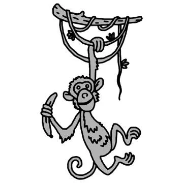 Cute baby monkey hanging on tree Stock Illustration