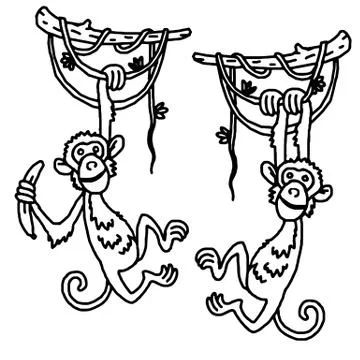 Cute baby monkey hanging on tree Stock Illustration