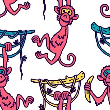 Cute baby monkey hanging on tree Stock Illustration