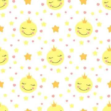 Cute baby moon pattern vector seamless Stock Illustration