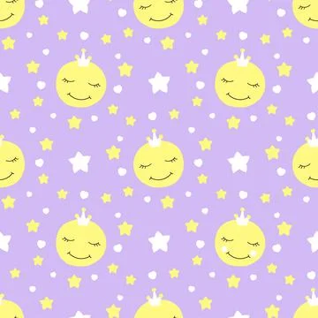 Cute baby moon pattern vector seamless Stock Illustration