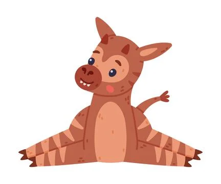 Cute baby okapi lying on ground with outstretched legs. Funny wild African Stock Illustration