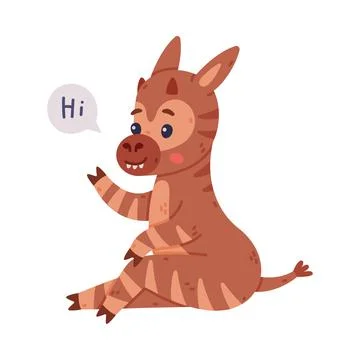 Cute baby okapi saying Hi. Funny wild African animal character sitting on ground Stock Illustration