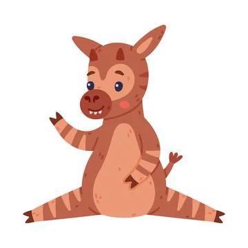 Cute baby okapi sitting on ground. Funny wild African animal character cartoon Stock Illustration