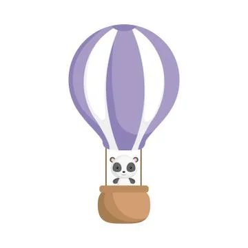 Cute baby panda in the hot air balloon. Stock Illustration