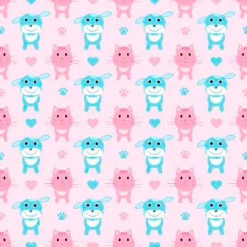 Cute baby pattern dog cat vector Stock Illustration