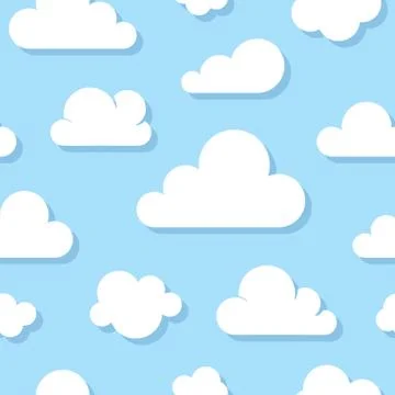 Cute baby seamless pattern with blue sky with white clouds flat icons. Cloud Illustrazione stock