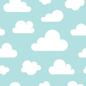 Cute baby seamless pattern with blue sky with white clouds flat icons. Cloud Stock Illustration