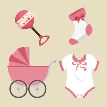 Cute baby shower elements Stock Illustration