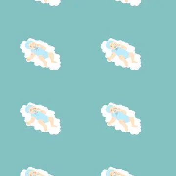 Cute baby sleeping on a cloud - pattern with boy Stock Illustration