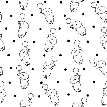 Cute baby sloth. Seamless pattern. Coloring Page. Stock Illustration