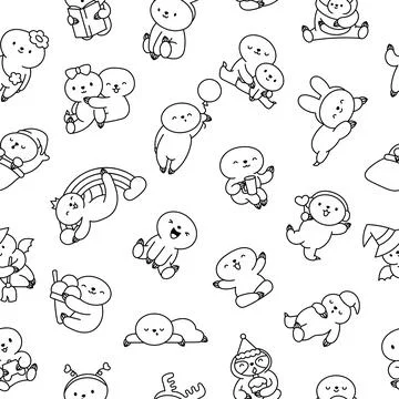 Cute baby sloth. Seamless pattern. Coloring Page. Illustrazione stock