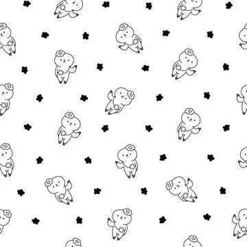 Cute baby sloth. Seamless pattern. Coloring Page. Stock Illustration