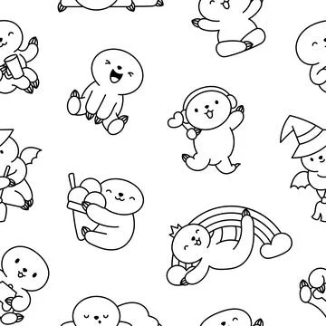Cute baby sloth. Seamless pattern. Coloring Page. Illustrazione stock