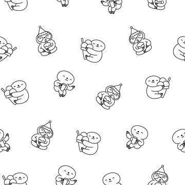 Cute baby sloth. Seamless pattern. Coloring Page. Stock Illustration