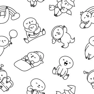 Cute baby sloth. Seamless pattern. Coloring Page. Stock Illustration
