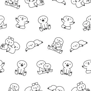 Cute baby sloth. Seamless pattern. Coloring Page. Stock Illustration