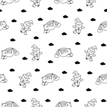 Cute baby sloth. Seamless pattern. Coloring Page. Stock Illustration