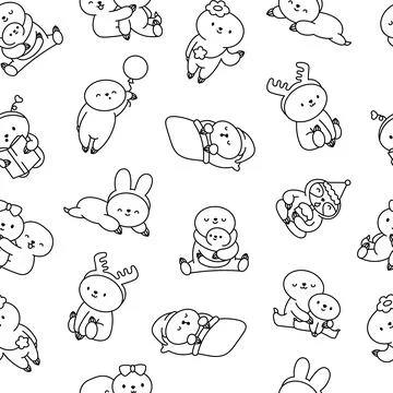 Cute baby sloth. Seamless pattern. Coloring Page. Illustrazione stock