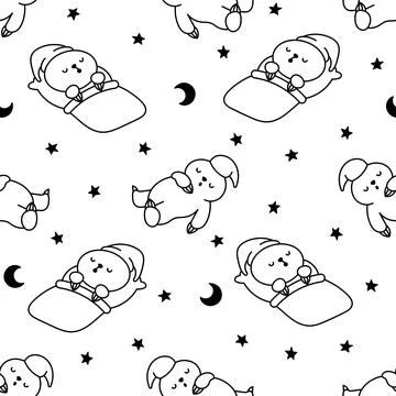 Cute baby sloth. Seamless pattern. Coloring Page. Stock Illustration