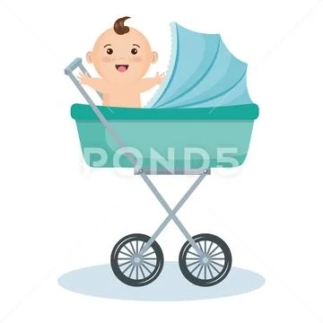 Cute baby in stroller Stock Illustrationen