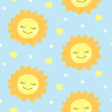 Cute baby sun pattern vector seamless Stock Illustration