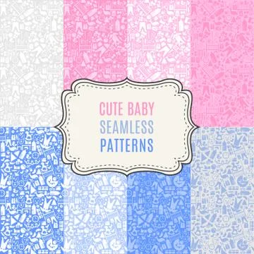 Cute baby vector seamless patterns. Endless texture Stock Illustration