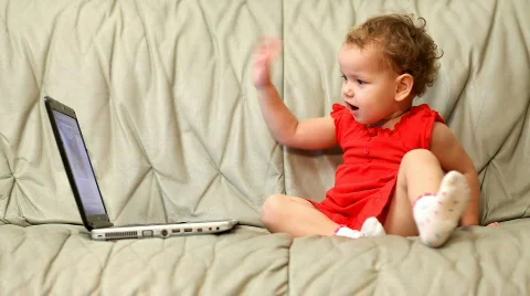 Cute baby working on computer Stock Footage 607746