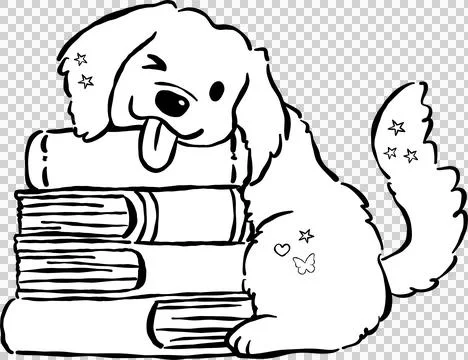 Cute Back to School Dog Outline Golden Retriever Resting on Stack of Books .. Stock Illustration