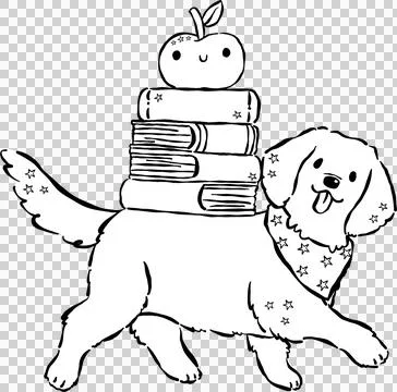 Cute Back to School Dog Outline Golden Retriever Carrying Books and Apple C.. Stock Illustration