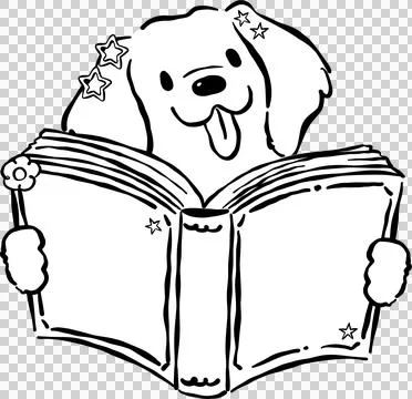 Cute Back to School Dog Outline Golden Retriever Reading Book Cartoon Hand .. Stock Illustration