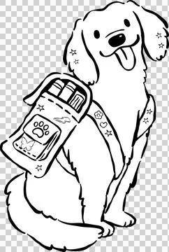 Cute Back to School Dog Outline Golden Retriever With Backpack Cartoon Hand.. Stock Illustration