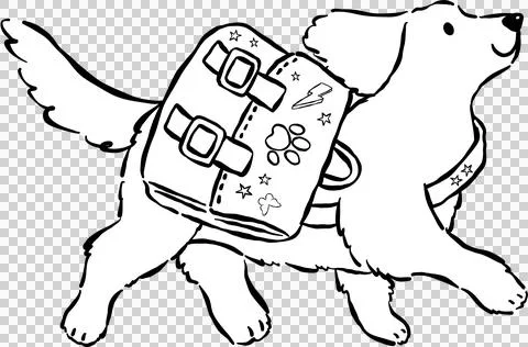 Cute Back to School Dog Outline Golden Retriever with Backpack Cartoon Hand.. Stock Illustration