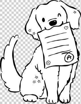Cute Back to School Dog Outline Golden Retriever Holding A Grade Paper Cart.. Stock Illustration