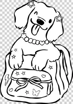 Cute Back to School Dog Outline Golden Retriever Sitting in a Pink Backpack.. Stock Illustration