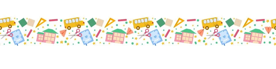 Cute Back to School flat supplies border frame, flat vector illustration Stock Illustration