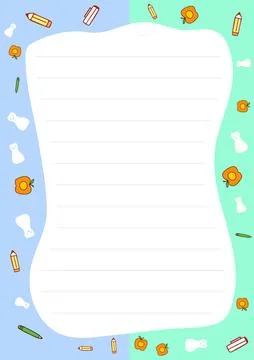 Cute Back to School Lined Paper Template with Apples Pencils and Erasers Perfect Stock Illustration