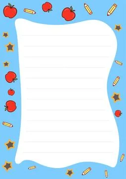 Cute Back to School Lined Paper Template with Apples Pencils and Stars Perfect Stock Illustration