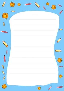 Cute Back to School Lined Paper Template with Apples and Pencils Design for Stock Illustration