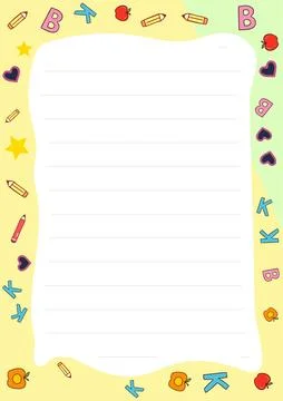 Cute Back to School Lined Paper Template with Apples Pencils and Letters Perfect Stock Illustration