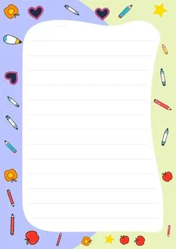 Cute Back to School Lined Paper Template with Apples Pencils and Hearts Perfect Stock Illustration