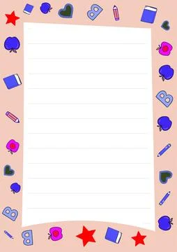 Cute Back to School Lined Paper Template with Apples Books Stars and Pencils for Stock Illustration