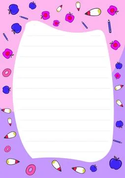Cute Back to School Lined Paper Template featuring Apples Pencils and Donuts Stock Illustration