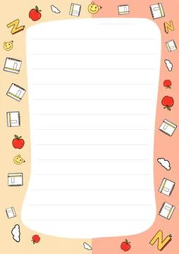 Cute Back to School Notebook Paper Design with Apples and Notebooks for Note Stock Illustration