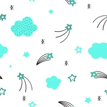 Cute background with clouds and shooting stars Stock Illustration