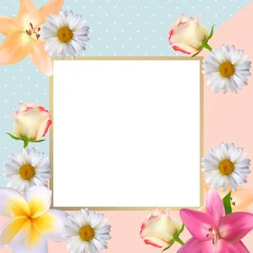 Cute Background with Frame and Flowers Collection Set. Illustration . Square  Stock-Illustration