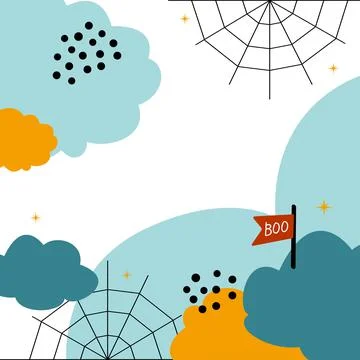 Cute background for halloween. Clouds, boo and cobweb. Simple flat vector ele Illustrazione stock