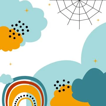 Cute background for halloween. Clouds, rainbow and cobweb. Simple flat vector 스톡 일러스트