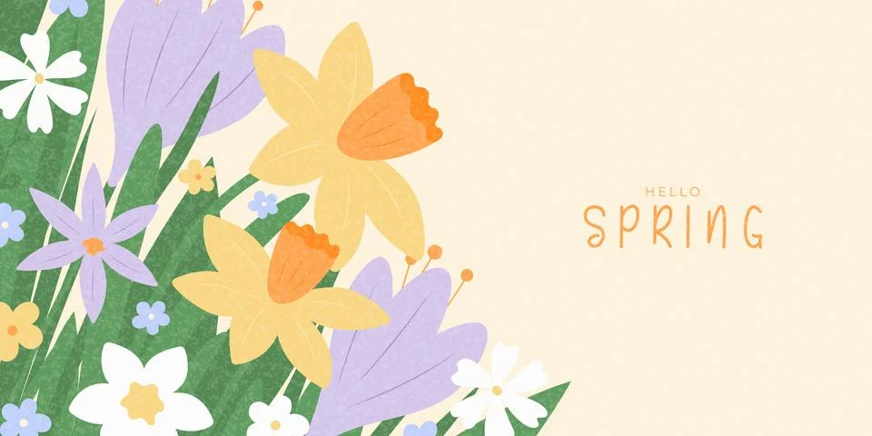 Cute background Hello Spring Stock Illustration
