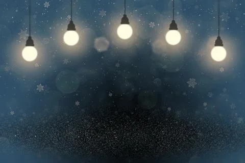 Cute background lights with light bulbs, snow flakes bokeh - texture Illustrazione stock